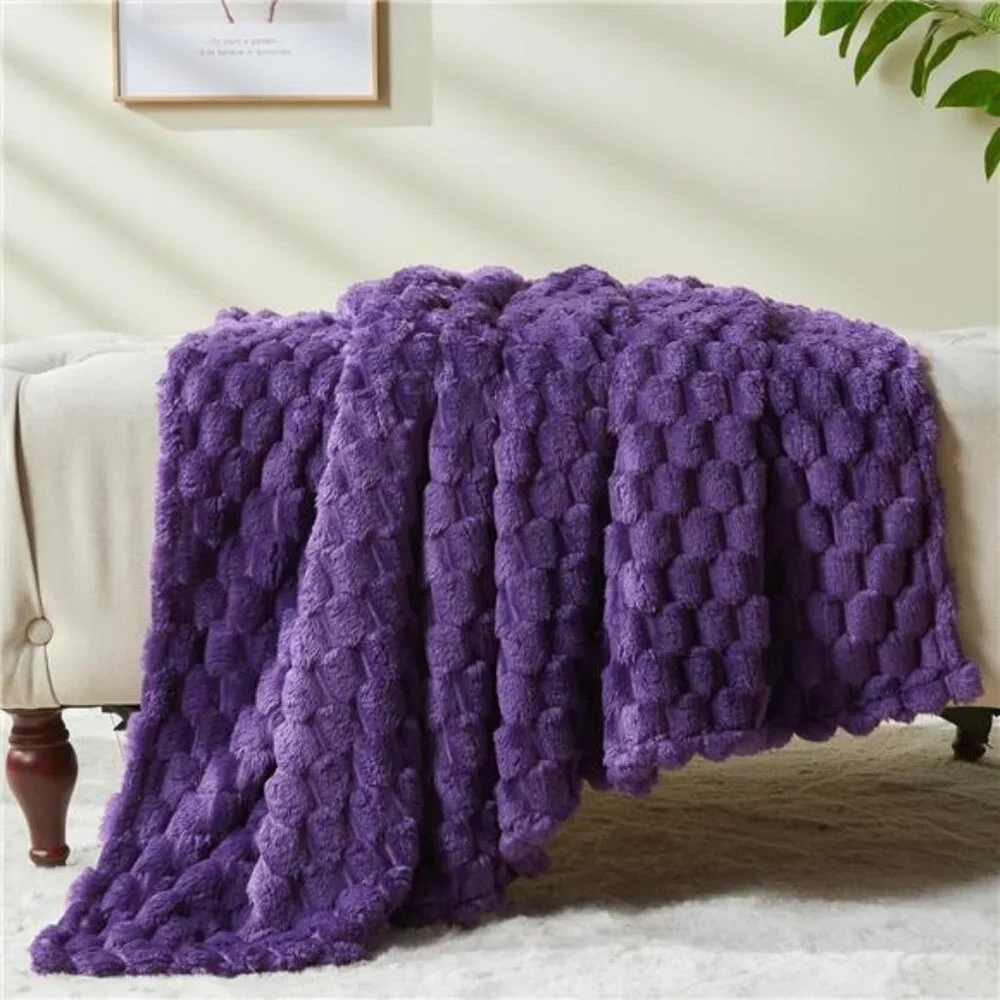 Super Soft Throw Blanket Purple Premium Silky Flannel Fleece 3D Clouds 50